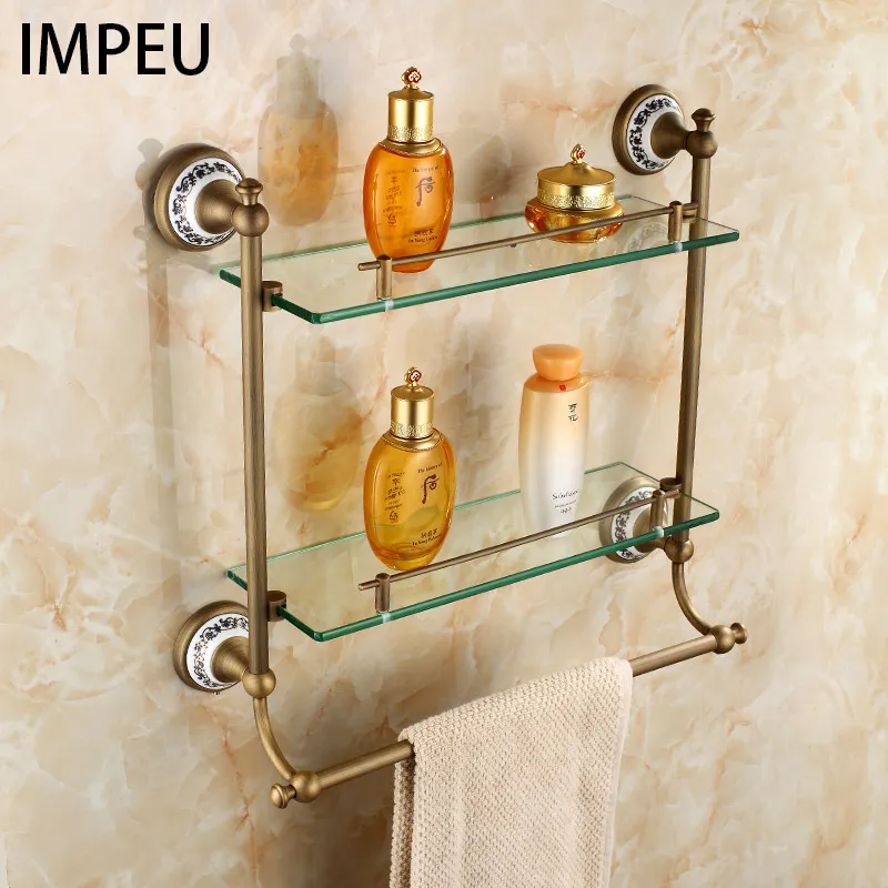 Bathroom Shelves Glass Shelf 2 Tier Coming With Towel Bar Shower Caddy