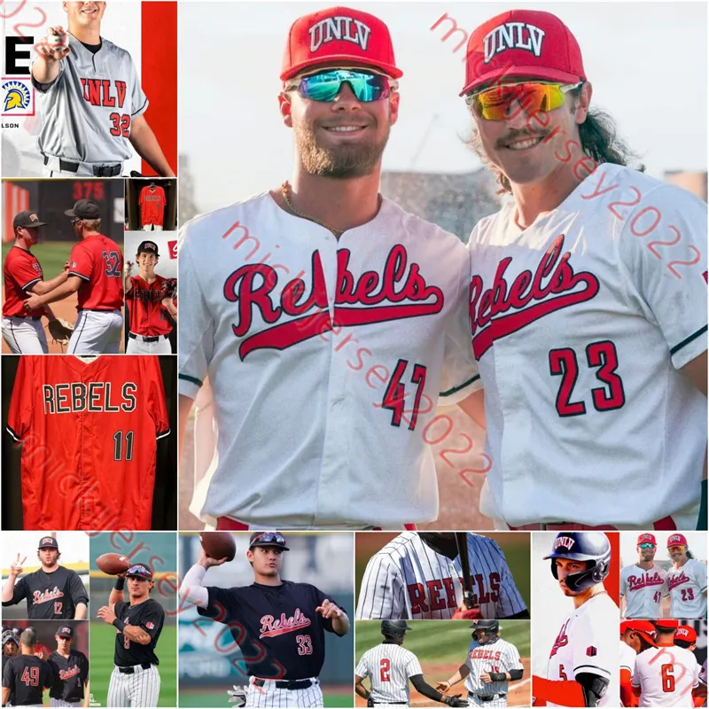 Сшитый на заказ колледж UNLV Runnin 'Rebels Baseball Jersey Райлан Чарльз Диего Аларкон Остин Крищук Эдариан Уильямс Генри Зейслер Мужские молодежные трикотажные изделия UNLV