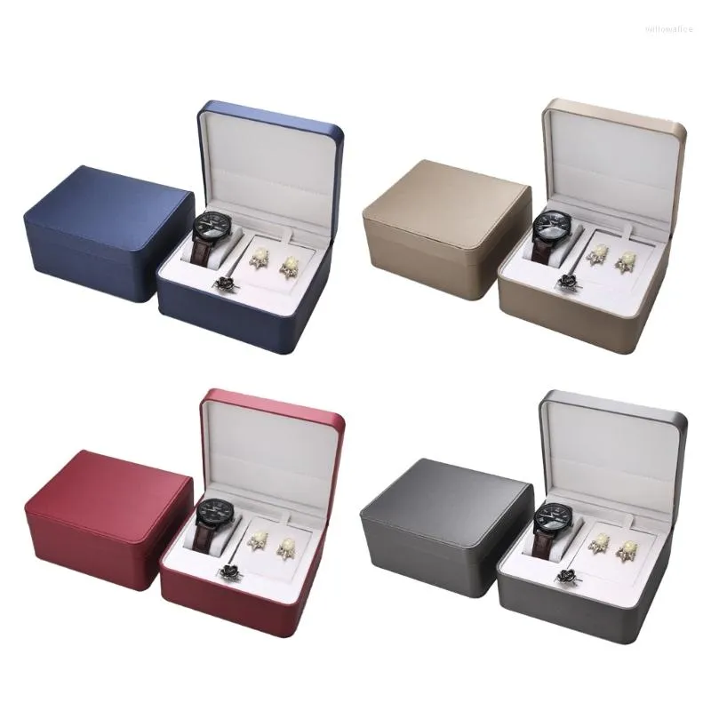 Bekijk dozen doos lederen display sieraden-case organisator ketting ring-opslag case sieraden voor mannen vrouwen verloving