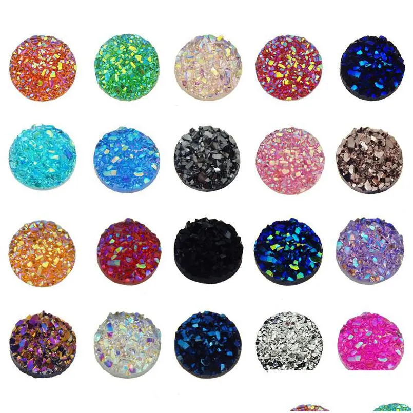 Other 1000Pcs 12Mm Flatback Resin Druzy Round Cabochons Cameo For Charms Pendant Bracelet Jewelry Diy Making Accessory Findings Drop Y4