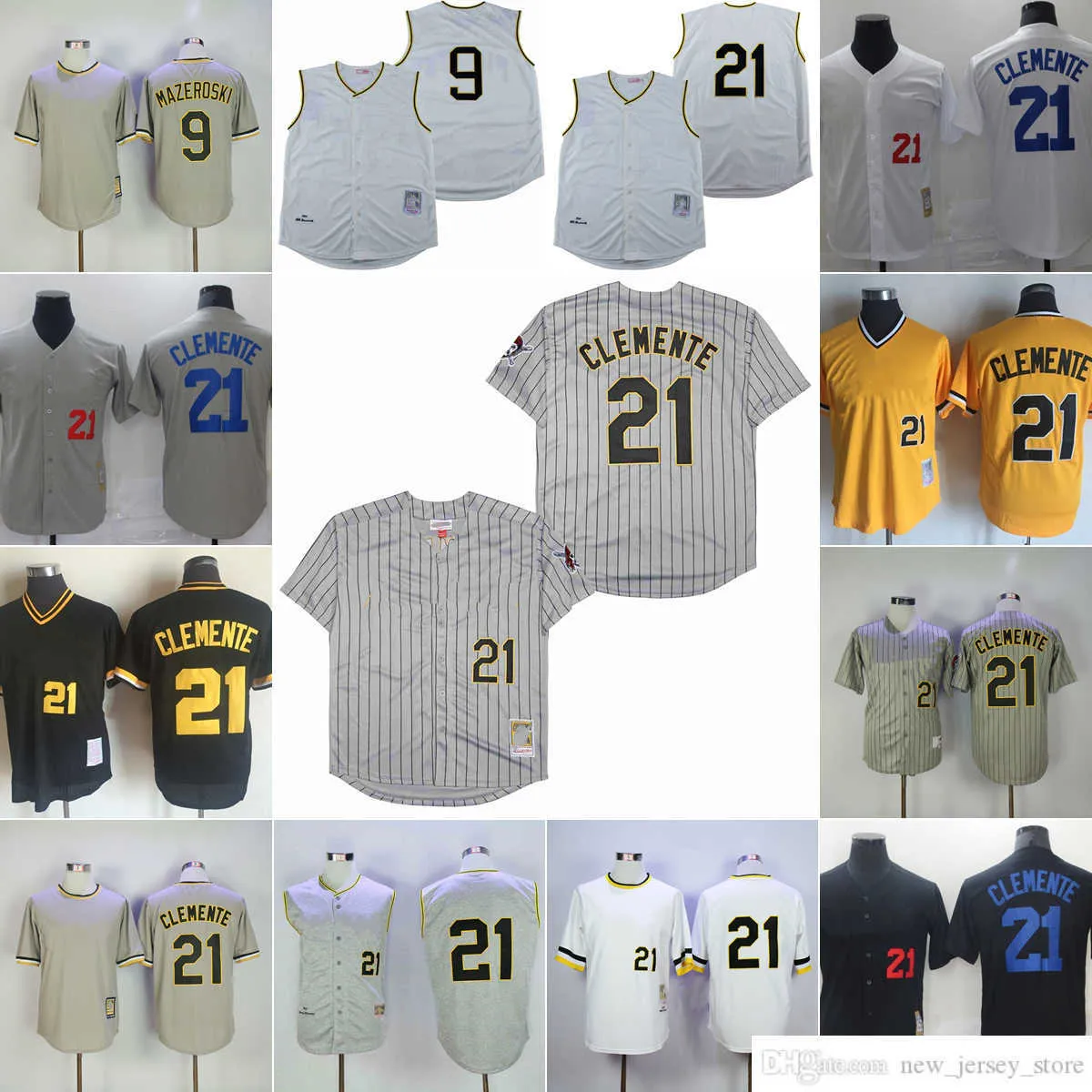 Film Vintage 21 Roberto Clemente Baseball Jerseys zszyte 9 Bill Mazeroski oddychający sport biały szary żółty czarny pullover