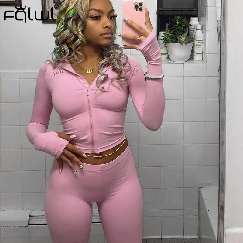 Womens Two Piece Pants FQLWL 2 Sets Sweatsuits Pink Winter Tracksuit For Women Outfits Long Sleeve Top Suits Black Matching 230208