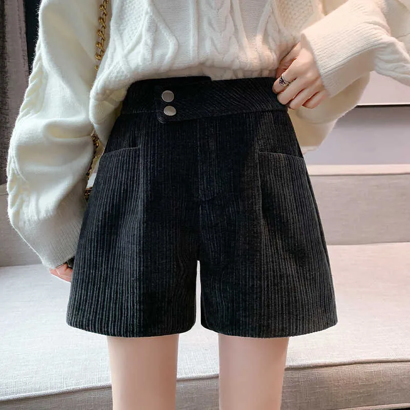 Kvinnors shorts yttre slitage Autumn Winter Chenille Coffee Women 2022 Ny hög midja oregelbunden corduroy lös kort femme y2302