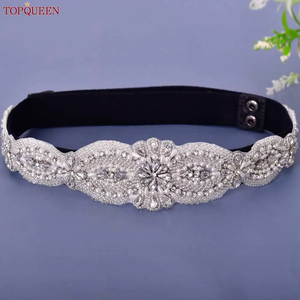 Belts TopQueen S490-B Women's Black Elastic Belt-klänning dagligen lyxig med strass Elegant unik modeparty aftonklänning Sash G230207