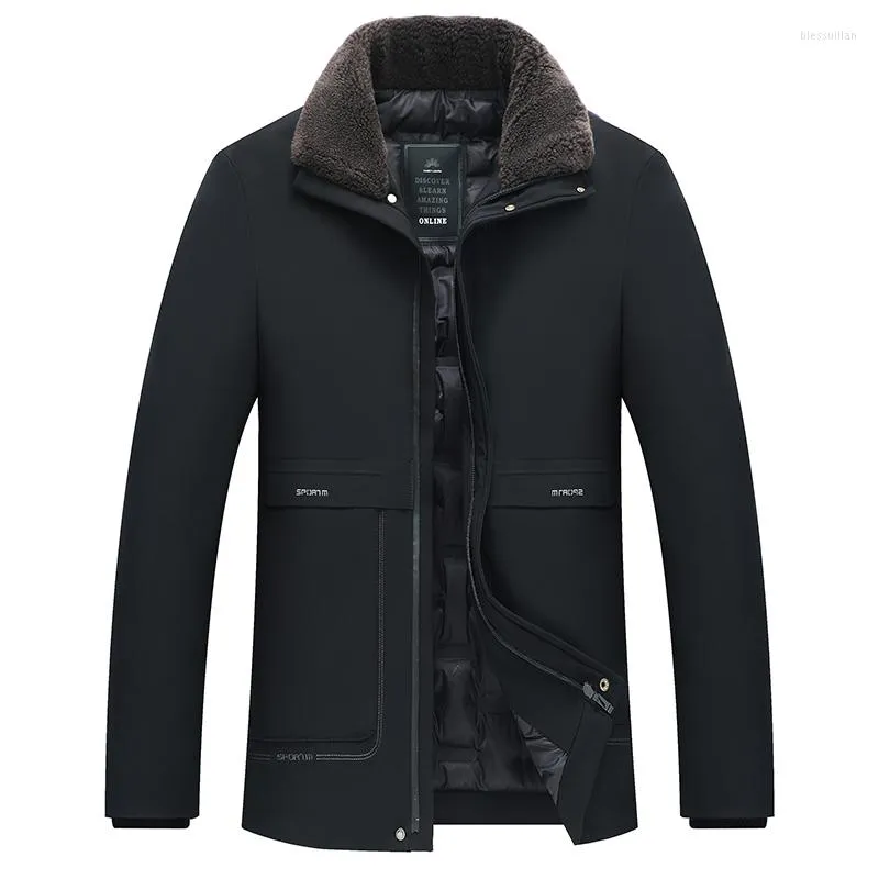 Men's Down Men Wool Collar Winter Warm Long Jacket Middle-aged Parkas Plus Thickened Mens Coat