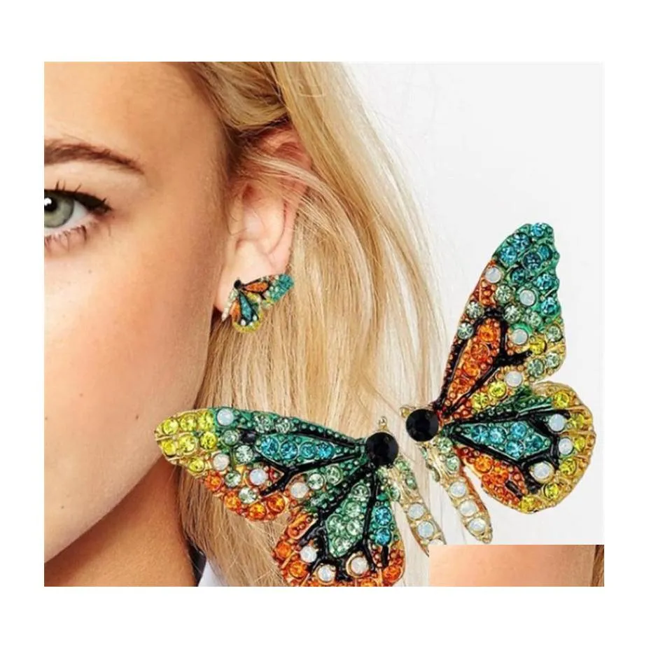 Stud Rhinestone Mariposa Pendientes Rainbow Crystal Insect Regalo de cumpleaños Out Fl Jewelry Drop Delivery Dhrgx