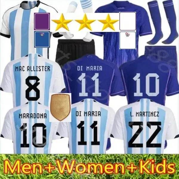 22 23 3 gwiazdki Argentyna Koszulki piłkarskie J.Alvarez Dybala di Maria Kun Martinez Maradona Football Shirt Fan Wersja Wersja Men Kit Kit Sets Sets Mundurs
