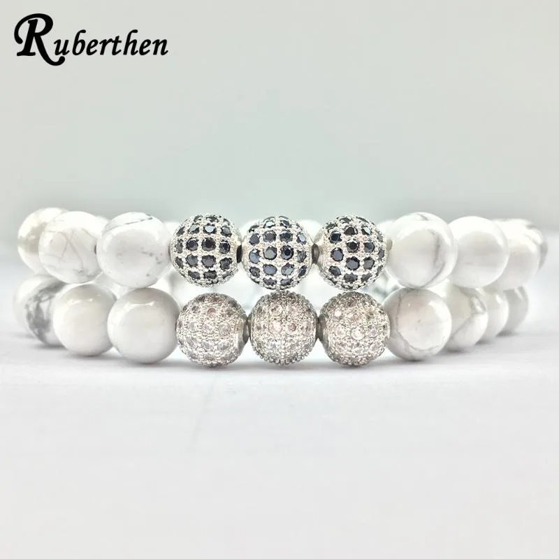 Strand Ruberthen Trendy Zircon Bead Armband Natural Howlite kraftfull högkvalitativ älskling smyckespresent till hennes pärlsträngar