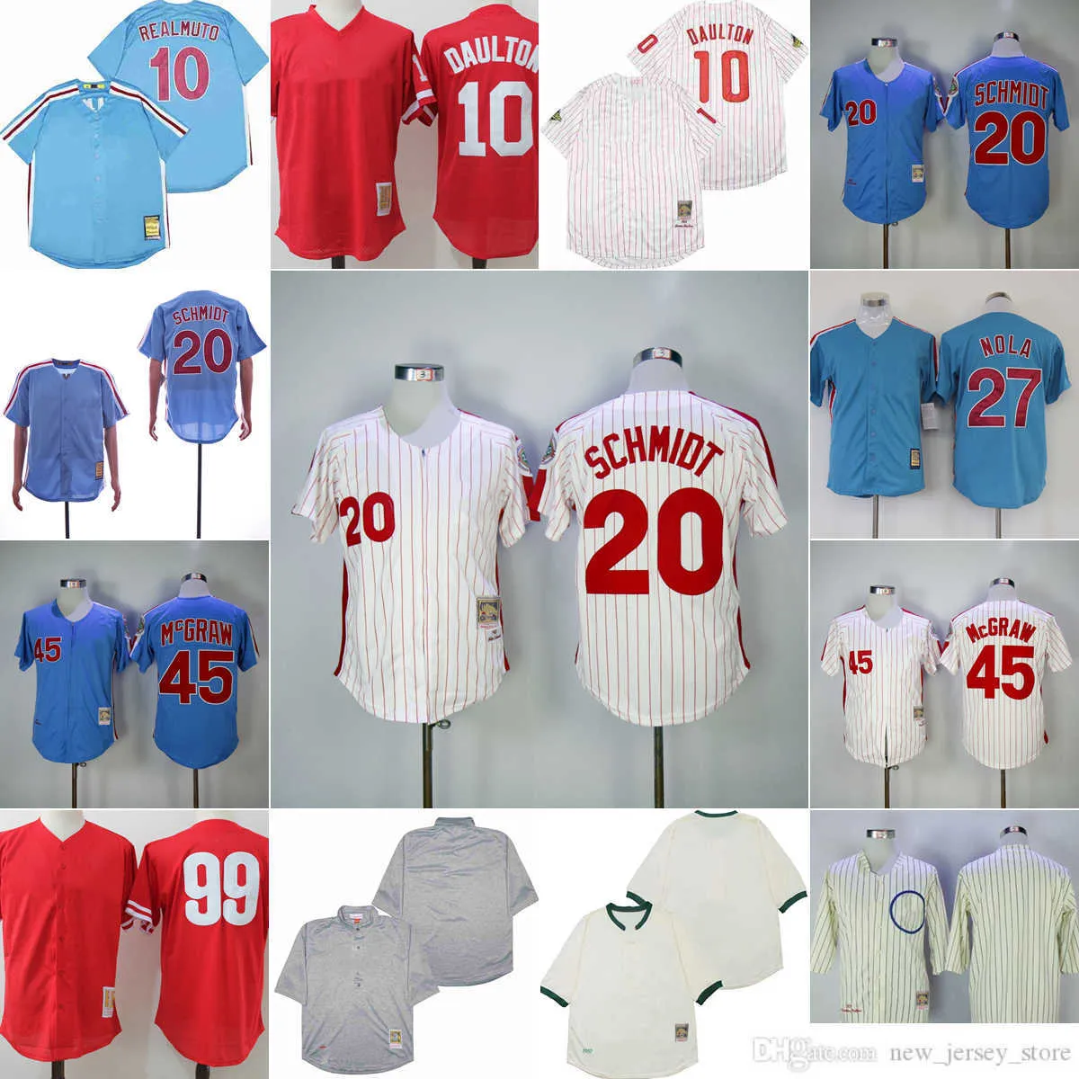 Film vintage 20 Mike Schmidt Baseballtröjor Sömda 10 Darren Daulton 45 Tug McGraw 10 J.T. Realmuto 27 Aaron Nola 1983 Blue White Red Pullover