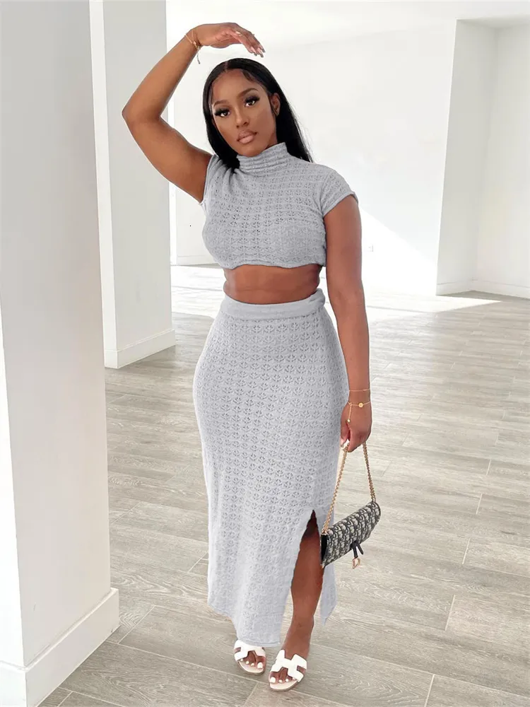 Two Piece Y2K Dress Sexy Silver Blue Streetwear Crop Top and Skirt Set