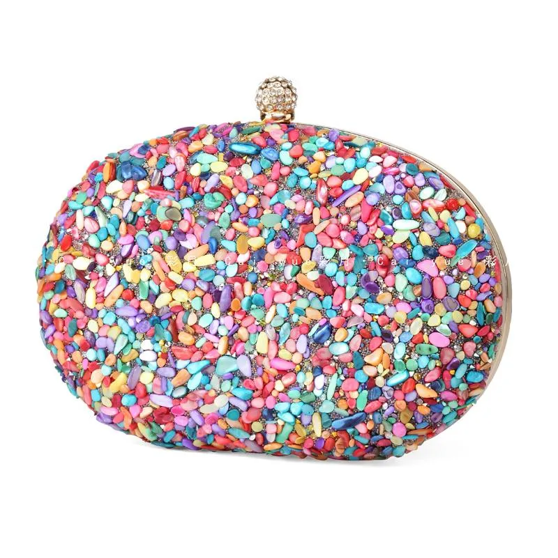 イブニングバッグ女性カラフルな石の片側卵形の財布ミニパーティーショルダークラッチ財布ドロップ