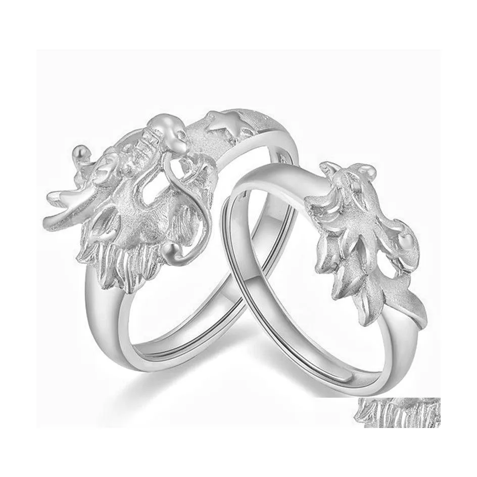 Paar Ringe Drache Phoenix Offener Ring Für Männer Frauen Heroischer Geist Silber Farbe Übertreibung Männlich Punk Stil Schmuck Drop Lieferung Dhijy