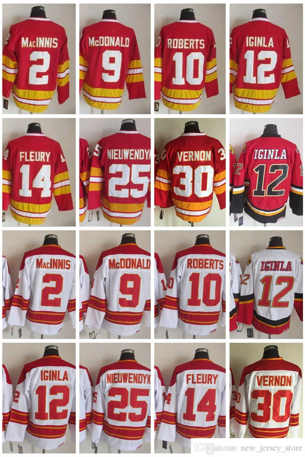 1972-1999 Film Retro CCM Hockey Jersey Broderi 9 Lanny McDonald 10 Gary Roberts 12 Jarome Iginla 14 Theoren Fleury 25 Joe Nieuwendyk 30 Mike Vernon 39 Doug Gilmour