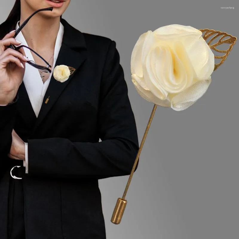 Fleurs décoratives 5 pièces/lot fournitures de mariage marié boutonnière fête bal homme Corsage soie Satin Rose boutonnière mode hommes costume broche