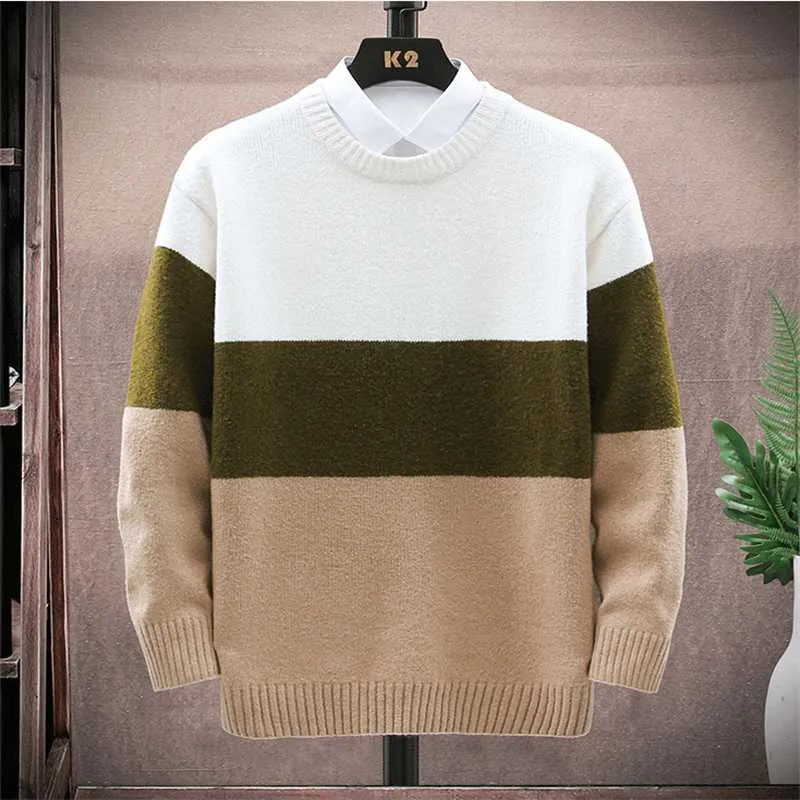 Hommes Chandails Hommes Patchwork Tricoté Pull Casual À Manches Longues Pull Homme Automne Hiver Mode Col Rond Hommes Pulls TrendyMen's