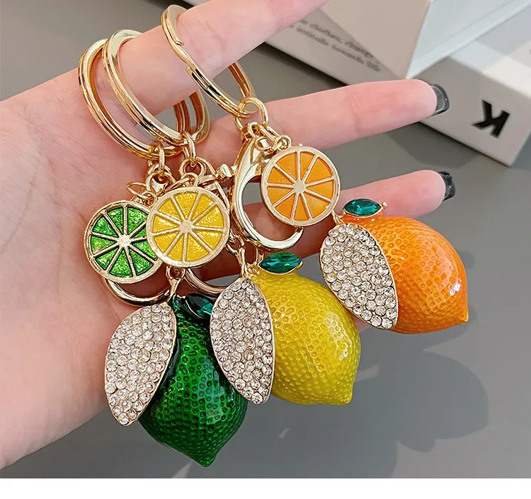 Mignon strass citron voiture porte-clés Simulation créative fruits porte-clés sac à main accessoires sac pendentif