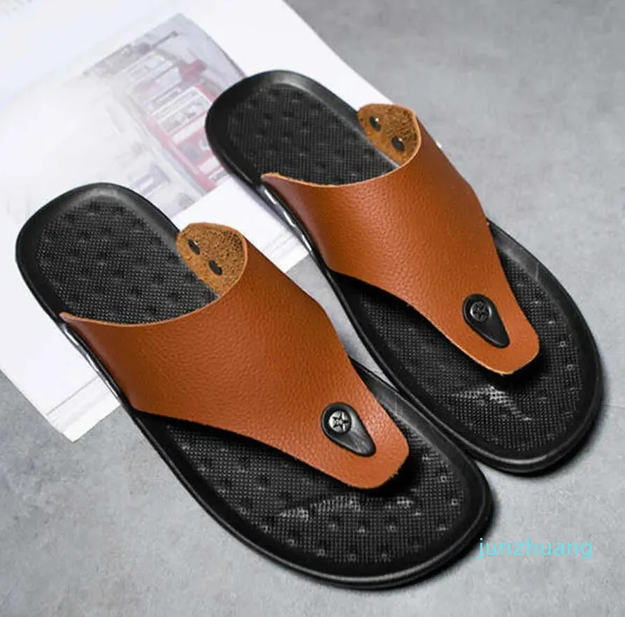Tofflor 2022Slippers Summer Flip-Flops for Men Beac Brown Sandals 74 Shoes Non-Slip Badrumskor M￤n Slides R230208