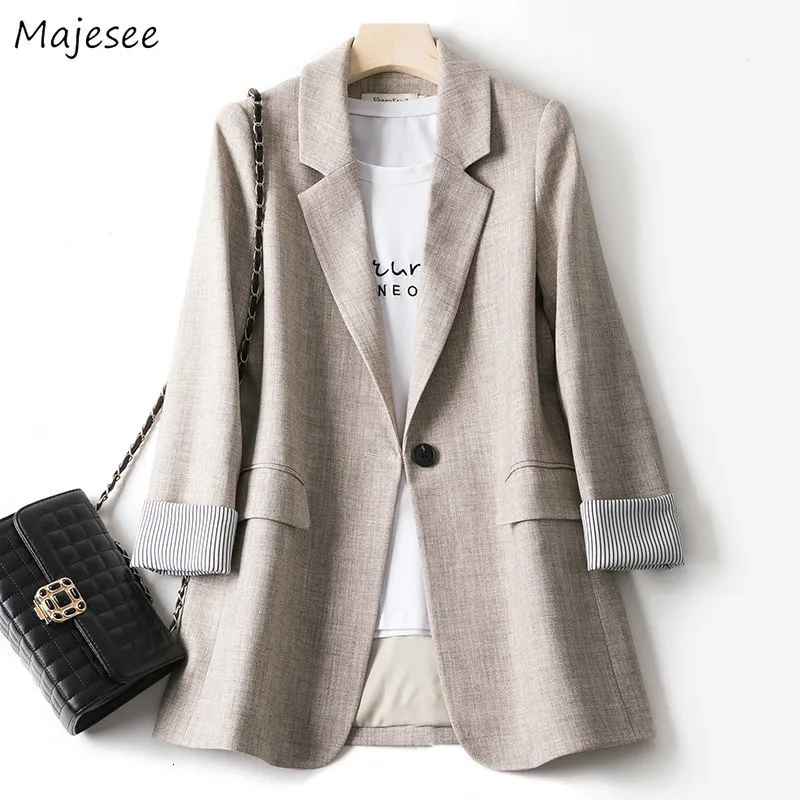 Mulheres ternos blazers mulheres na moda retalhos coreano chique primavera bolsos soltos senhora elegante casacos único botão minimalista outwear manga longa 230208