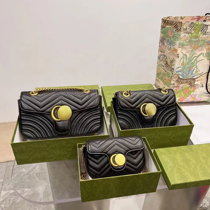Marmont Luxurys Womens 핸드백 지갑 클래식 숄더 백 크로스 바디 체인 여러 가지 빛깔의 허리 가방 진짜 가죽 상자 18cm 22cm 26cm