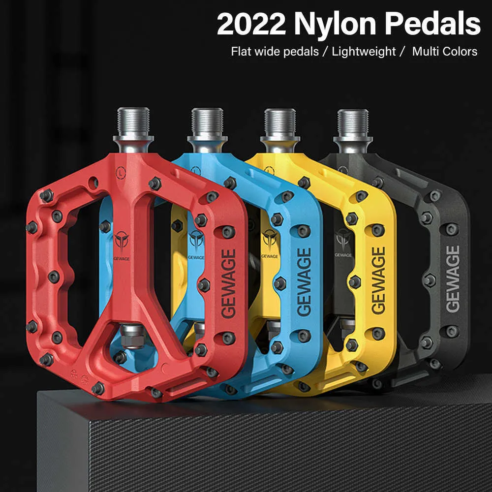 Pédales de vélo Pédales de plate-forme en nylon Pédales de vélo plates légères pour BMX VTT Descente VTT Pédales de vélo antidérapantes Roulements scellés 0208