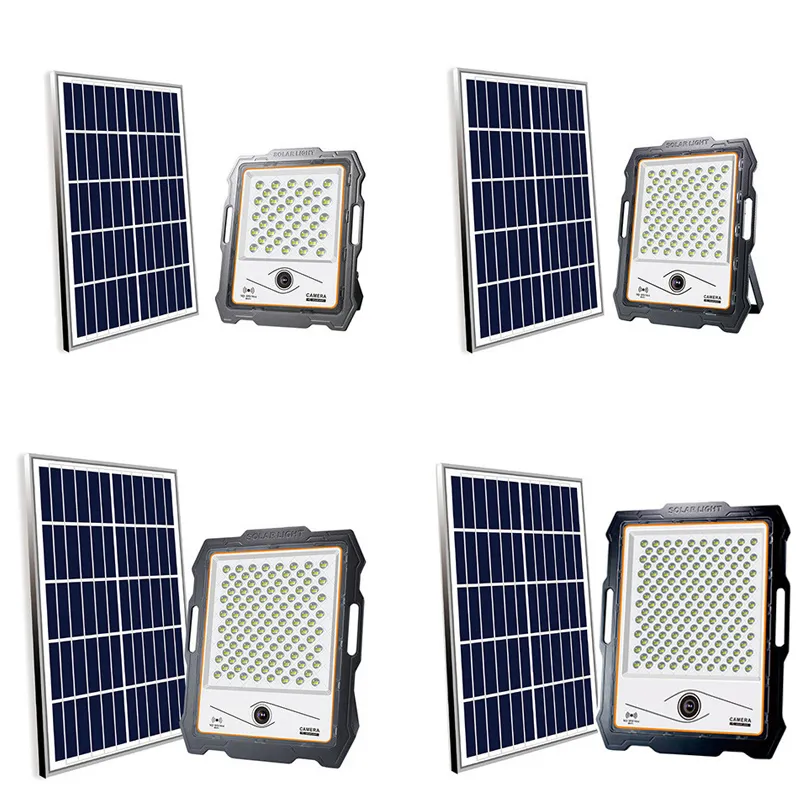 Luzes de inundação solar Segurança da câmera ao ar livre com sensor de movimento 32g 1080p HD 3500lm Cam Luz de Luz Diretor para WiFi à prova d'água 100W 400W Crestech168