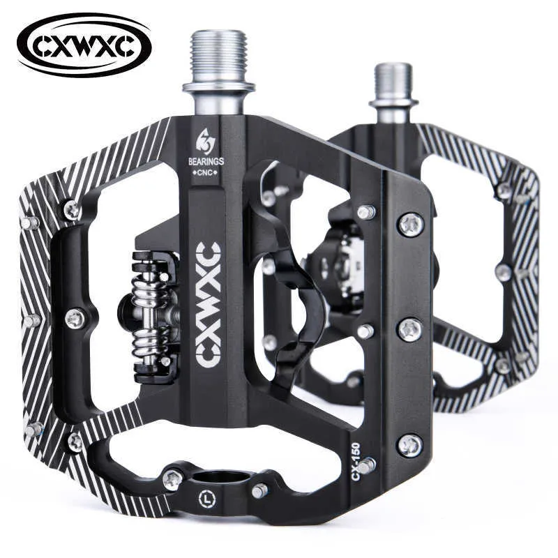 Pédales de vélo CXWXC plates-formes à double fonction pédales vtt plates/sans clips crampons SPD 3 roulements scellés pédales de vélo pédales Bmx de route pour vélo 0208