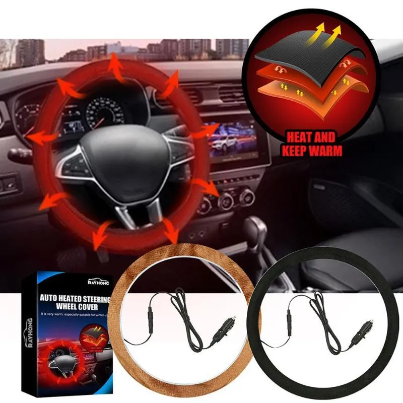 Steering Wheel Covers Universal Car Cover Anti-slip Heated Accessory Warm Winter 38CM 12V Heating Auto CoverSteering