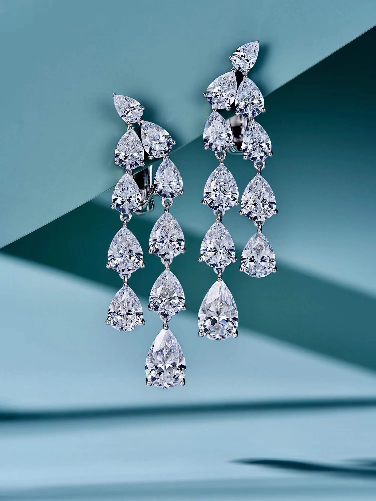 Chic Zirconia 925 Silver Dangling Big Long Flower Leaf Drop Women Party Earrings