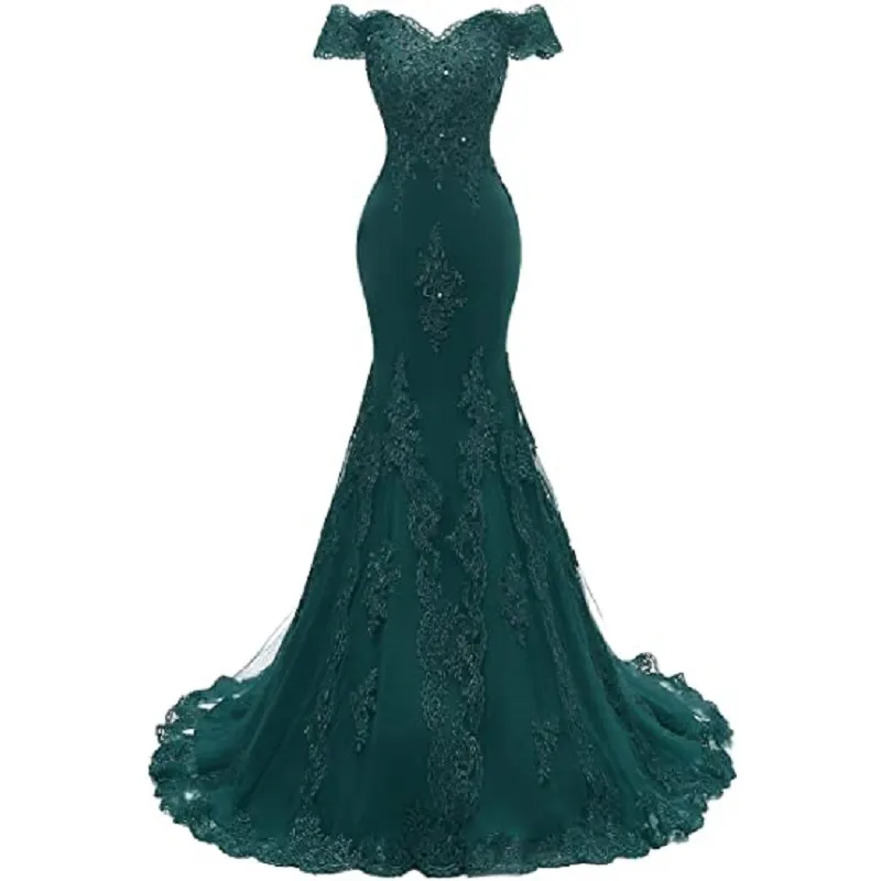 Vestidos de festa à noite de sereia elegante para o casamento de renda de renda de ombro Longo baile formal de baile plus size 230208