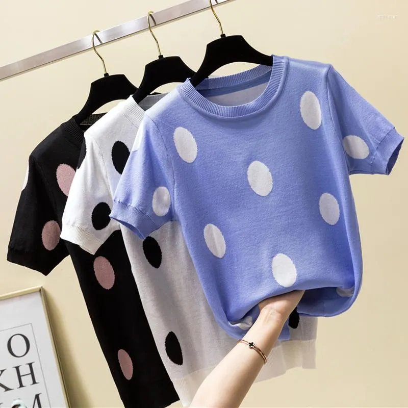 Women's T Shirts Shintimes Polka Dot Shirt Women Tshirt Knitted Cotton 2023 Summer Casual T-Shirt Korea Clothes Tee Femme Camisetas Mujer