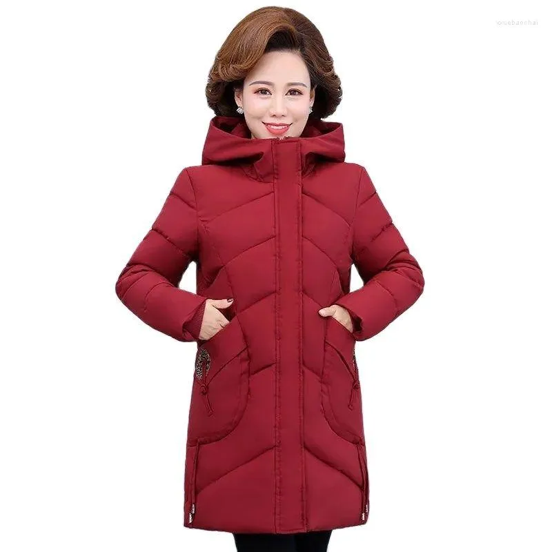 Trench femme 2023 hiver femmes Parkas coton rembourré vestes épais chaud à capuche brodé manteau mi-long femme décontracté