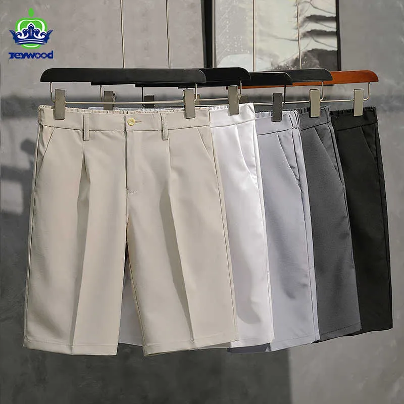 Erkek şort marka giyim yaz resmi pantolon erkekler iş chino ofis diz uzunluğu gündelik düz renk ince beyaz gri kısa erkek y2302