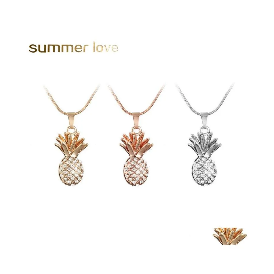 Naszyjniki wiszące złoto sier kolor owoc ananas chok naszyjnik kryształowy kryształowy łańcuch łańcuch biżuterii dar dziewczęta Drop de dhz0f