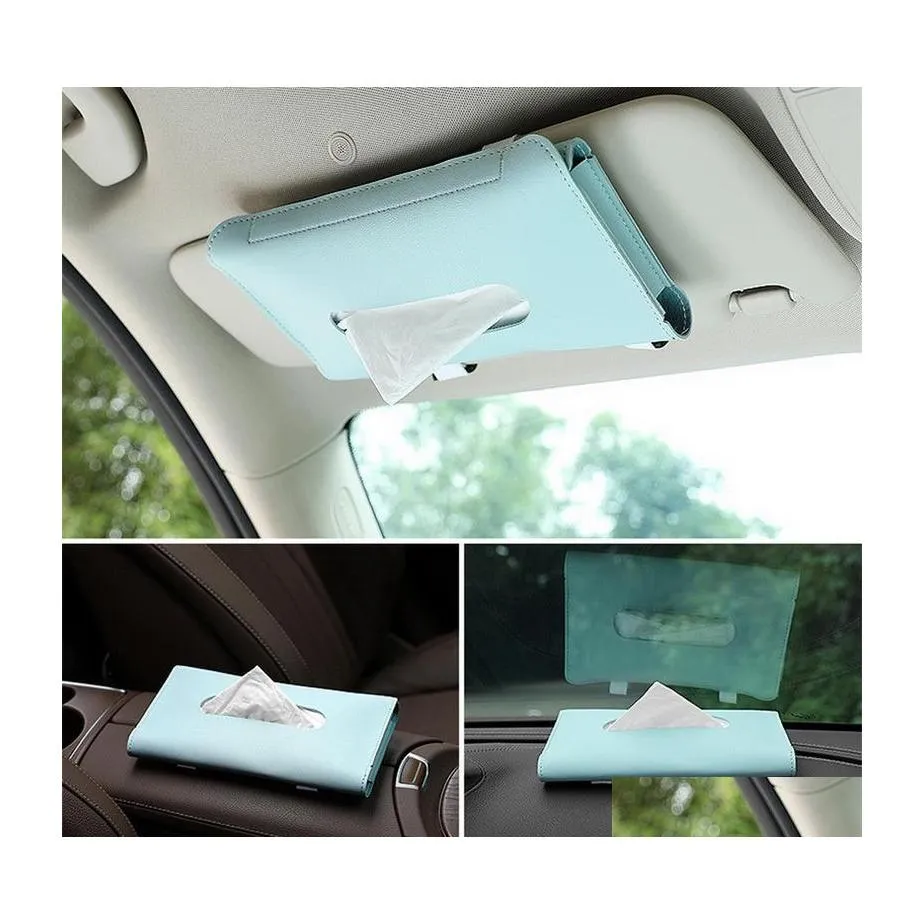 Tissue Boxes Napkins Leather Car Box Towel Sets Sun Visor Holder Interior Storage Decoration For Accessories Drop Delivery Home Ga Dhwre