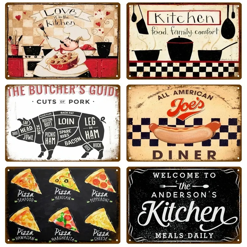 Retro DINER Tin Sign Poster Vintage Wall Posters Metal Sign Decorative Wall Plate Home Bar Kitchen Plaque Metal Vintage Decor Accessories 20cmx30cm Woo