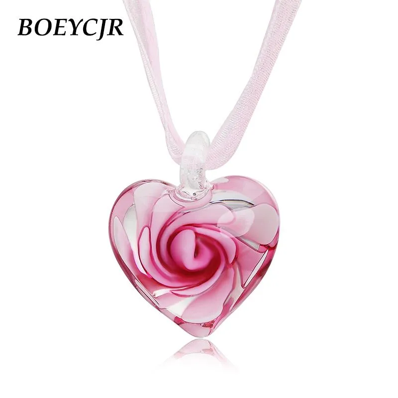 Anhänger Halskette Boeycjr Roman Glass Heart Halskette Kurzkette handgefertigt ethnisch für Frauen Valentine Geschenk