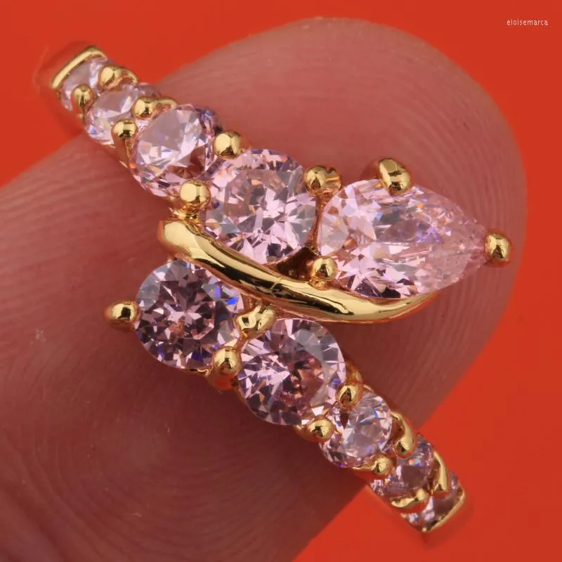 Bröllopsringar Splendid Pink Gems Zircon Gold Party Jewelry US# Solitaire Ring Size 6/7 8 9 S1898