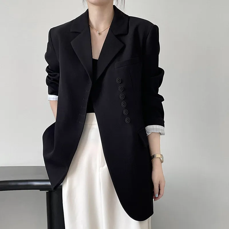 Womens Suits Blazers Long Oversized Black Green Blazer Jacket For Work Casual Office Fashion Boyfriend Dressy Coat 230209 From 39 99 DHgate