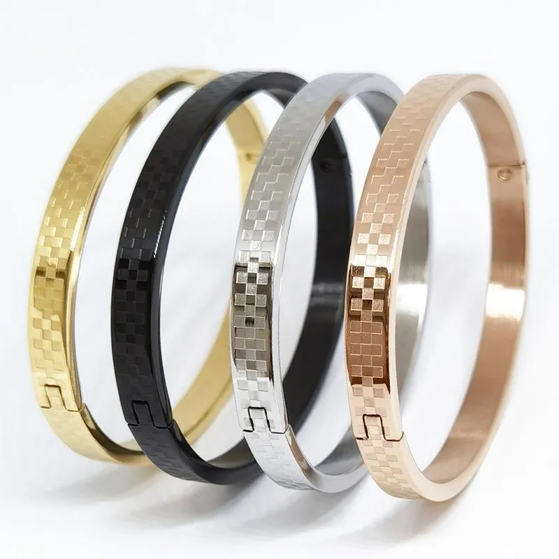 Bangle High Quality Check Pattern Bracelet Fashion Selling Stainless Steel Women's