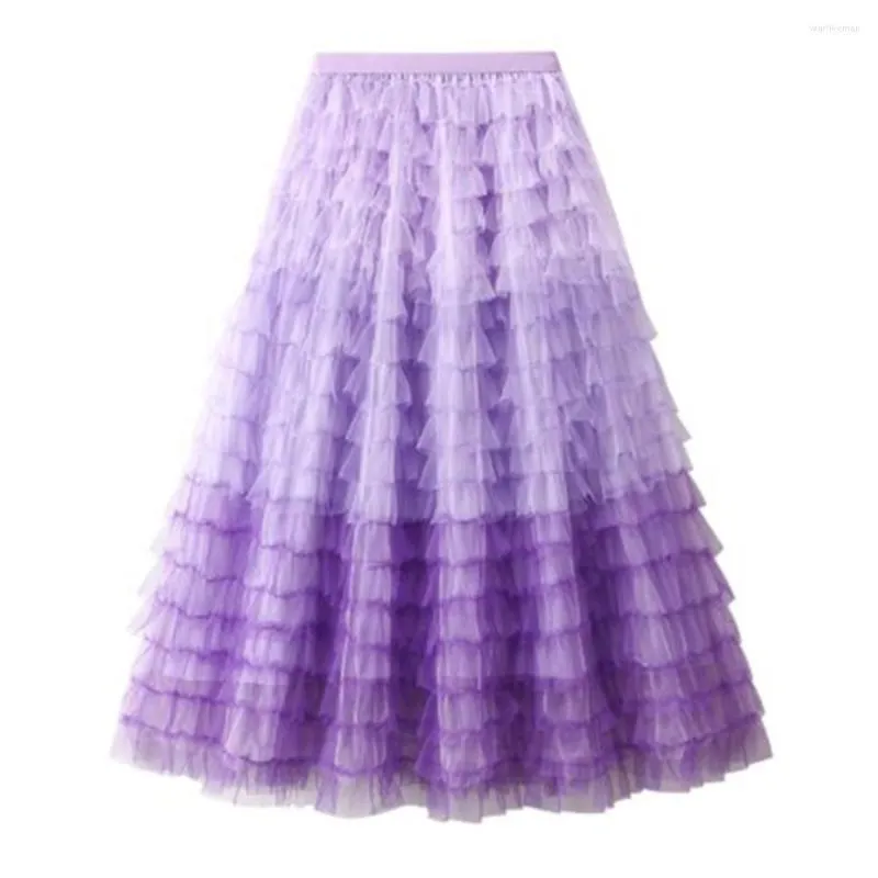 Jupes femmes Tulle Jupe irrégulière élastique taille haute longue Maxi Femme dîner étage longueur maille Tutu Faldas Jupe