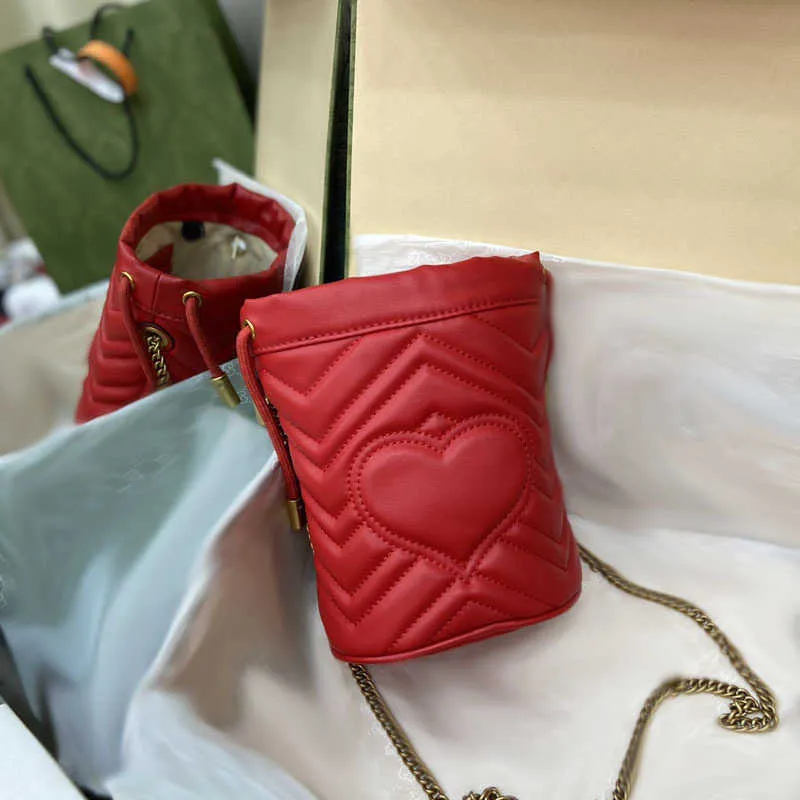 Marmont Heart Luxurys Designer Bag 4 Color DrawString Väskor G Letter Shoulder Bucket Bags Women Fashion Leather Design Handbag Classic Texture Purse 211126