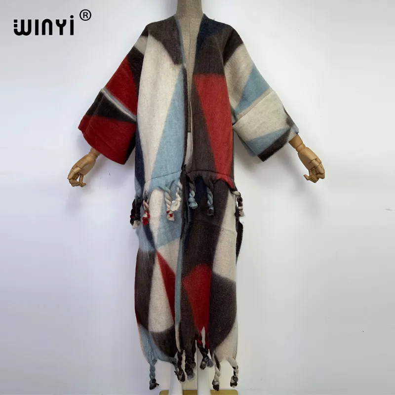 Women's Knits Tees WINYI Winter Women tassel Cardigan coat Loose Christmas dress robe longue Thick Warm free size Middle East Female Kaftan 230209