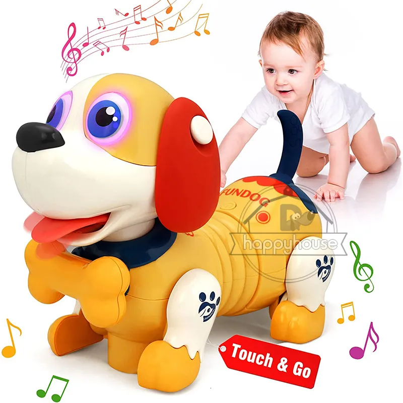 Electric RC Animals Crawling Crab Dog Baby Zabawki z muzyką LED LED Musical for Toddler Automatycznie Unikaj przeszkód interaktywne zabawki 230209