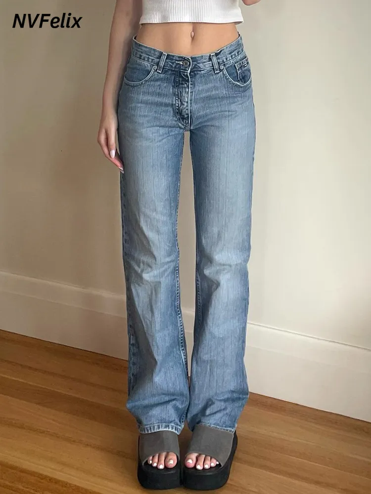 Jeans Baggy Femme - Coupe Droite, Taille Haute, Jambes Larges - Tissu Stretch Délavé, Style Rétro Streetwear - Confortable Et Tendance - 11