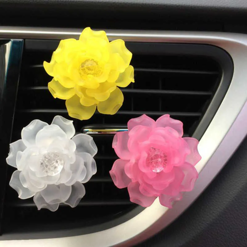 Interior Decorations Car Ornament Camellia Vent Outlet Perfume Clip Solid Fragrance Air Freshener Decoration Flower Aromatherapy Accessories 0209