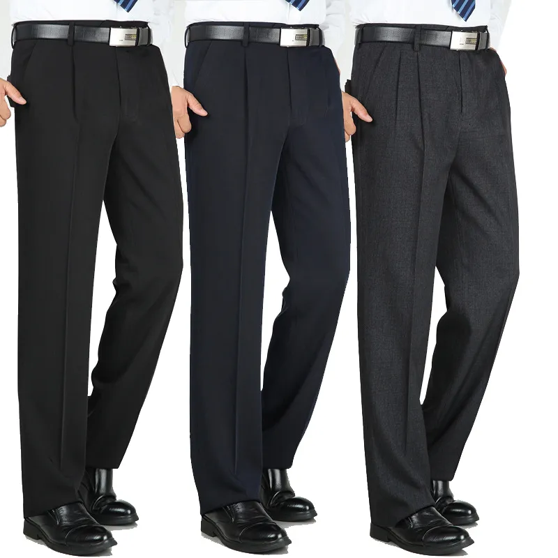 Pantaloni da uomo Pantaloni casual da uomo d'affari di mezza età Primavera Autunno Abito ampio da uomo Solido a pieghe lavare e indossare Pantaloni eleganti Taglia 2944 230209