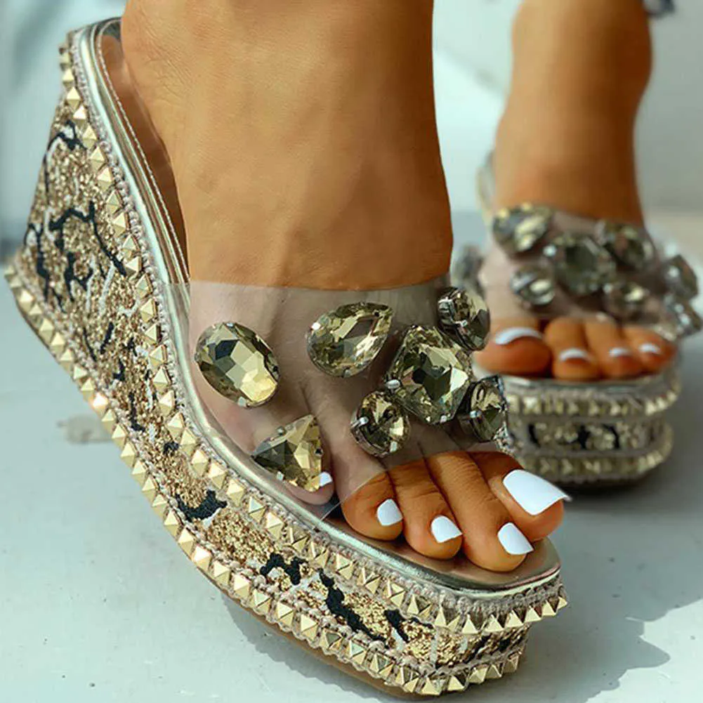 Clear Platform Sandals Brand Design Doratasia Crystals High Heels Leisure Slipper Wedges Sandaler Kvinnor Summer Shoes Female T