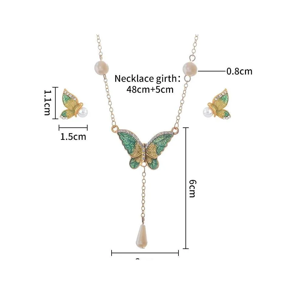 ￖrh￤ngen halsband Colorf Butterfly smycken upps￤ttningar emalj insekt br￶llop brud party set droppleverans dh6iu