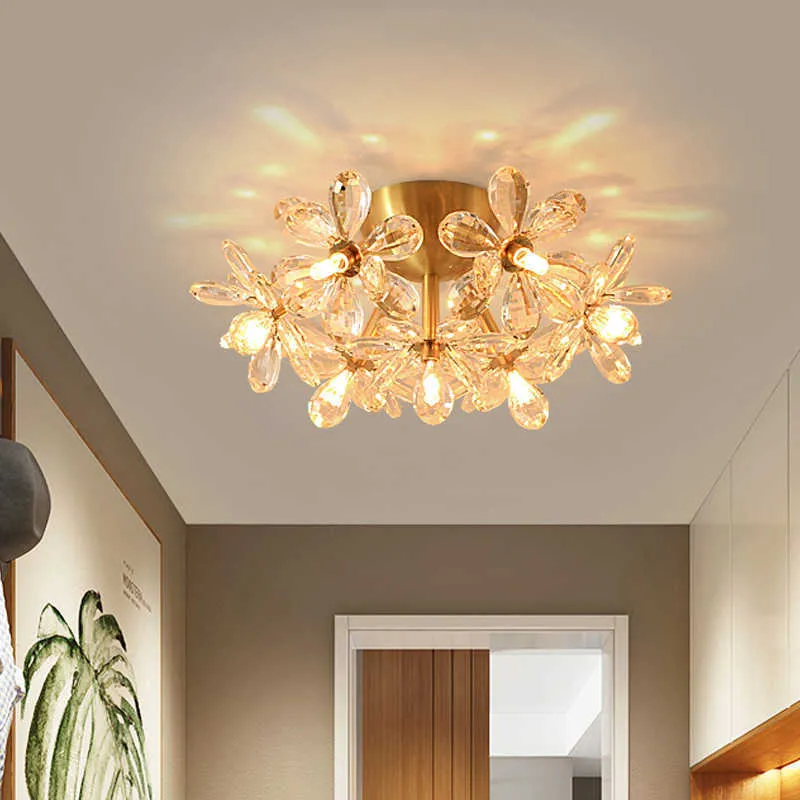 Luzes de teto LED LUZ LUZ FLOR FLOR FLOR CRISTAL Lâmpada de teto Modern Entrance Hall Varanda Sala de seleção Retas decorativas 0209