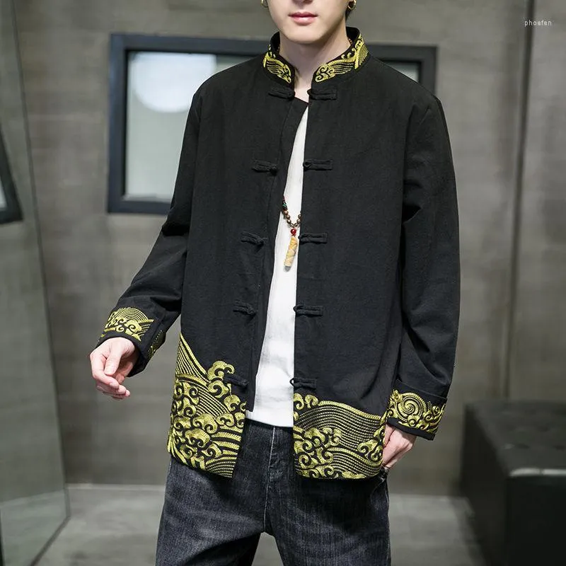 Мужские куртки MRGB 2023 Весна модная китайская китайская мужская куртка хлопковое льняное костюм Tang Негабаритный вышитый винтажные повседневные мужчины